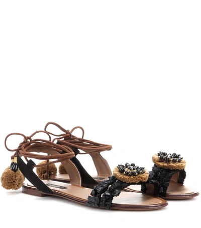 Shop Dolce & Gabbana Raffia And Suede Sandals In Eero