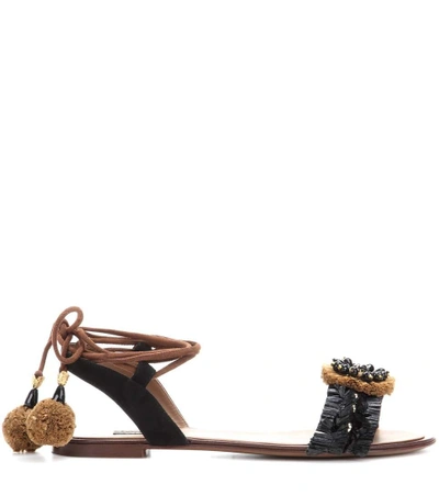 Shop Dolce & Gabbana Raffia And Suede Sandals In Eero