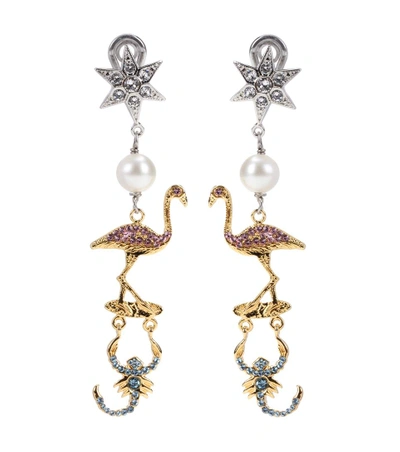 Miu Miu Gold And Silver-plated, Faux Pearl And Crystal Clip Earrings In Silver-tone