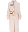 PRADA COTTON COAT WITH FEATHER TRIM,P00248692