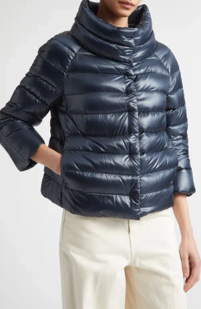 Herno Sofia Iconic Down Crop Puffer Jacket In Blue