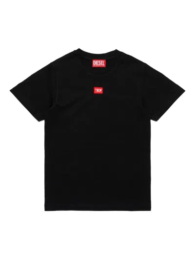 Diesel Jersey T-shirt With Red D Patch In Black