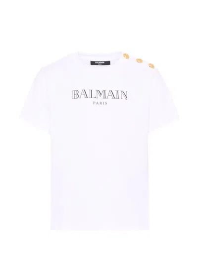 Balmain Button Logo-embroidery T-shirt In White