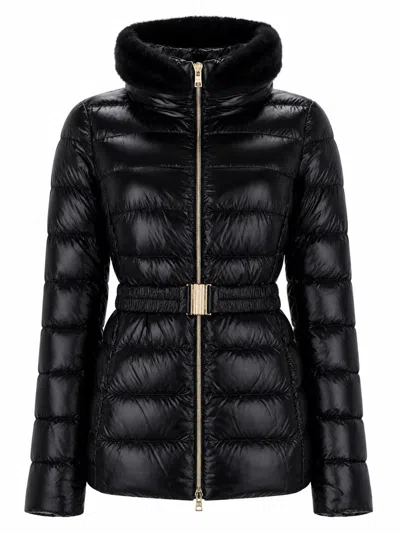 Herno Shniy Padded Down Jacket With Belt Coats Black In Black