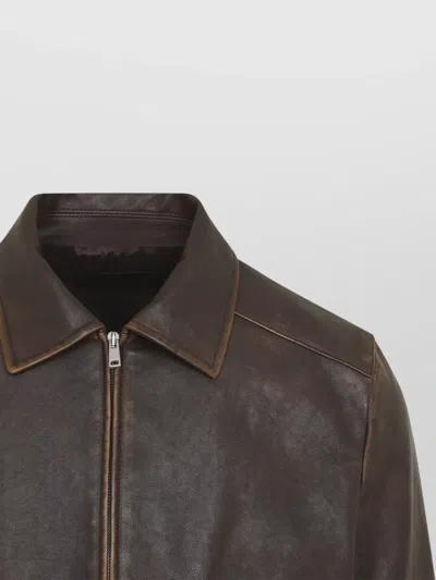 Prada Collared Long-sleeved Leather Jacket In Multi