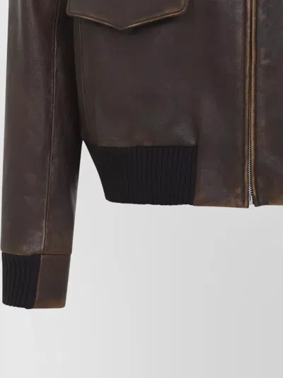 Prada Collared Long-sleeved Leather Jacket In Multi