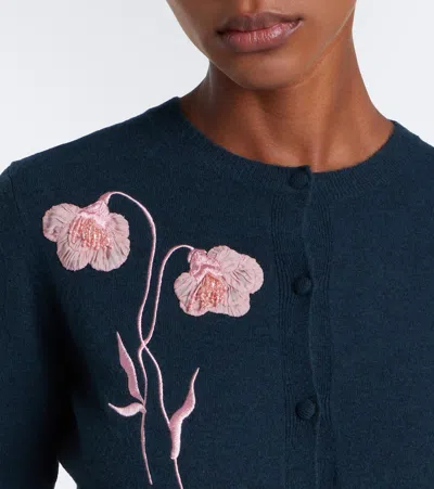 Erdem Embroidered Fitted Cardigan In Green