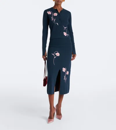Erdem Embroidered Fitted Cardigan In Green