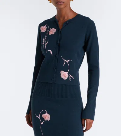 Erdem Embroidered Fitted Cardigan In Green