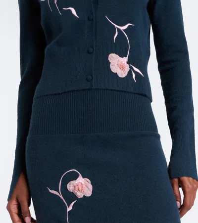 Erdem Embroidered Fitted Cardigan In Green