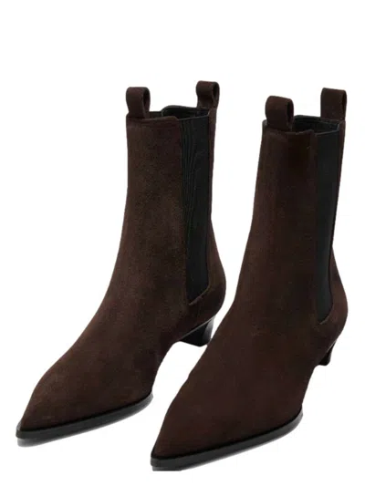 Aeyde Kiki Brown Suede Leather Leather Rubber Boots In Black