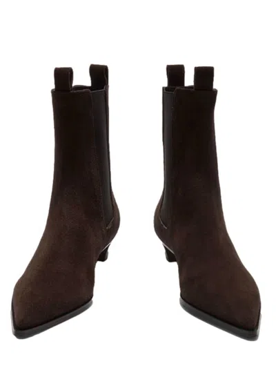 Aeyde Kiki Brown Suede Leather Leather Rubber Boots In Black