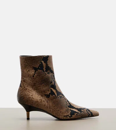 Khaite Taupe Python-embossed Leather Bella Ankle Boots In Sand