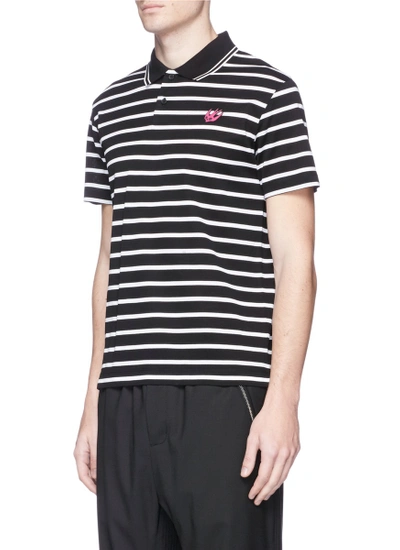 Shop Mcq By Alexander Mcqueen Swallow Skull Patch Stripe Cotton Polo Shirt