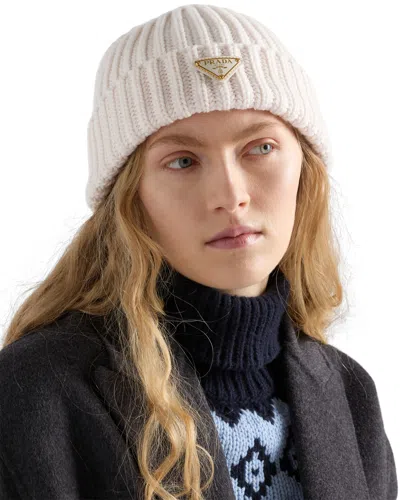 Prada Wool Beanie In Neutral