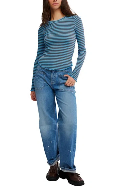 Free People Easy Does It Striped T-shirt In Blue