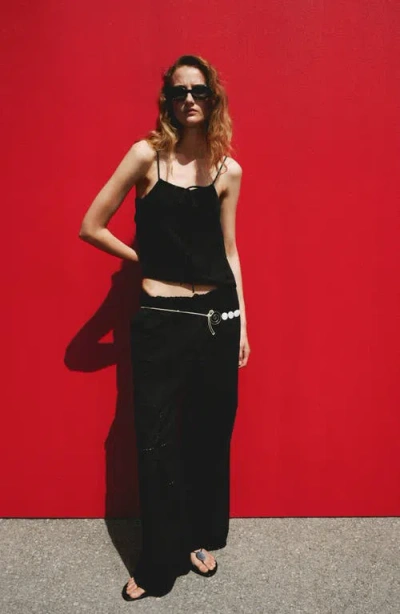 Mango Embroidered Cotton Top In Black