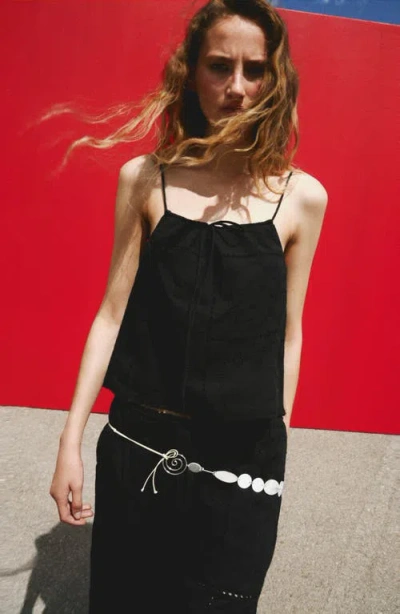 Mango Embroidered Cotton Top In Black