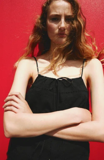 Mango Embroidered Cotton Top In Black