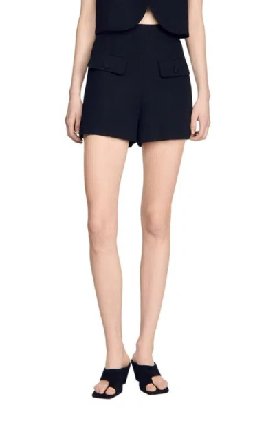 Sandro High-waisted Wool Shorts In Black