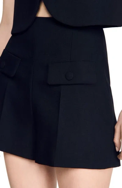 Sandro High-waisted Wool Shorts In Black