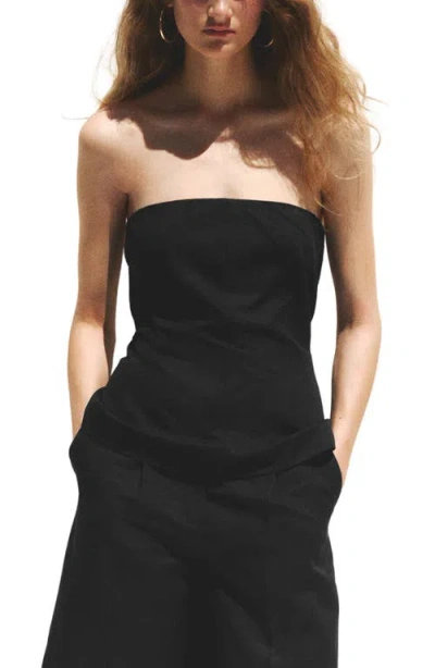 Mango Strapless Linen Top In Black