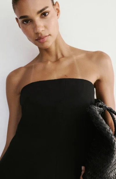Mango Strapless Linen Top In Black