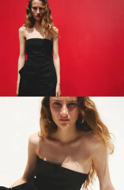 Mango Strapless Linen Top In Black
