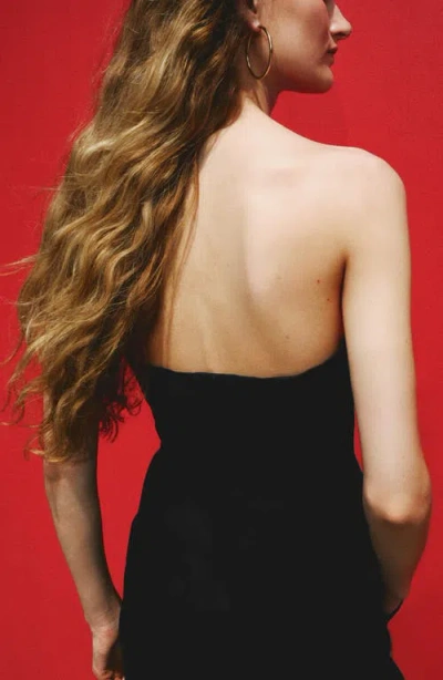 Mango Strapless Linen Top In Black