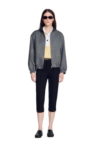 Sandro Oversized Leather-collar Jacket In Gray
