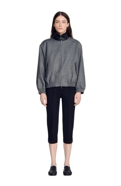 Sandro Oversized Leather-collar Jacket In Gray