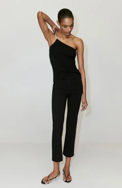 Mango Asymmetric Knit Top In Black