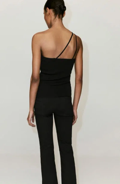 Mango Asymmetric Knit Top In Black