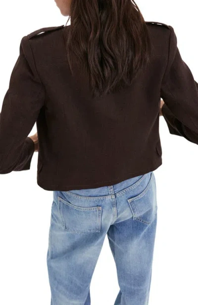 Mango Military Linen Jacket In Brown
