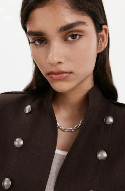 Mango Military Linen Jacket In Brown