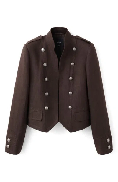 Mango Military Linen Jacket In Brown