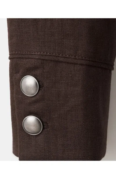 Mango Military Linen Jacket In Brown