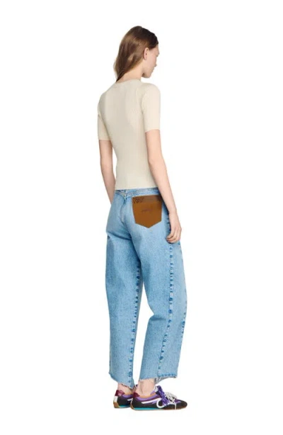 Sandro Sweater With Ribbed Button Placket In Blue