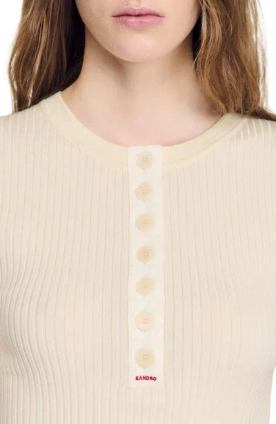 Sandro Sweater With Ribbed Button Placket In Blue
