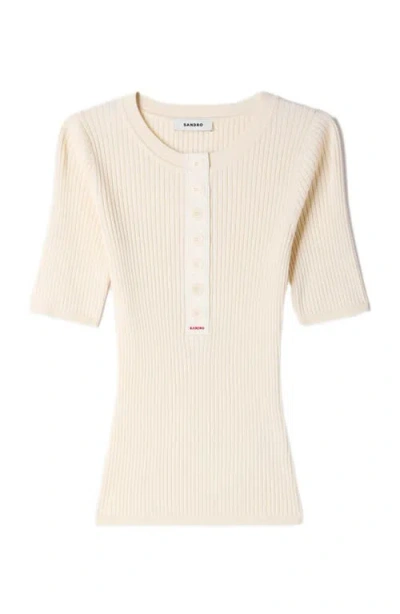 Sandro Sweater With Ribbed Button Placket In Blue