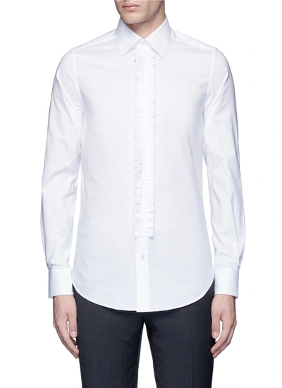 Ports 1961 Half Pleated Bib Front Cotton Shirt In White