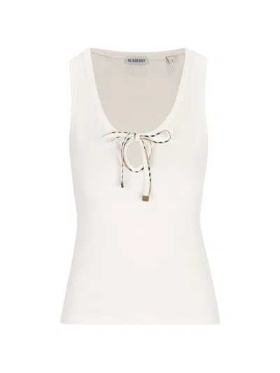 Burberry Ribbed-knit Tie-fastening Top In White