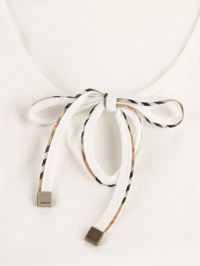 Burberry Ribbed-knit Tie-fastening Top In White