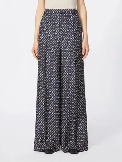 Max Mara Printed Silk Vischio Pant In Blue