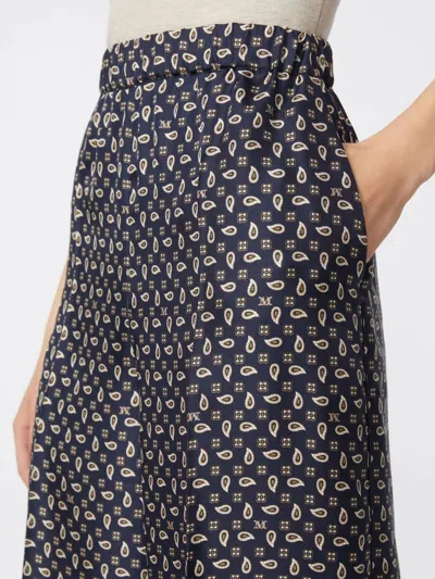 Max Mara Printed Silk Vischio Pant In Blue