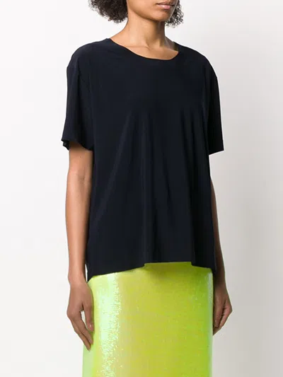 Norma Kamali Navy Solid Round Neck T-shirt In Black