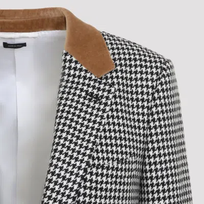 Tom Ford Houndstooth Single Breasted Tailored Jacket In Blue