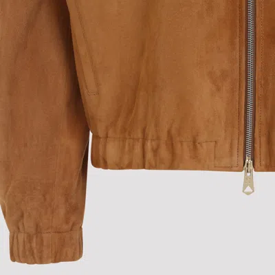 Paul Smith Camel Oversized Leather Jacket In Brown