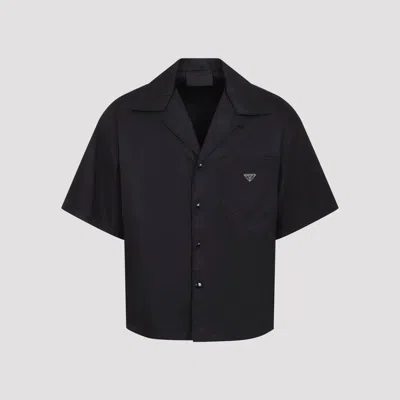 Prada Short Sleeve Collared Jacket Front Pocket In Black