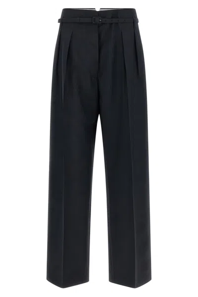 Prada Wool Blend Pleated Palazzo Pant Belt Loops In Blue